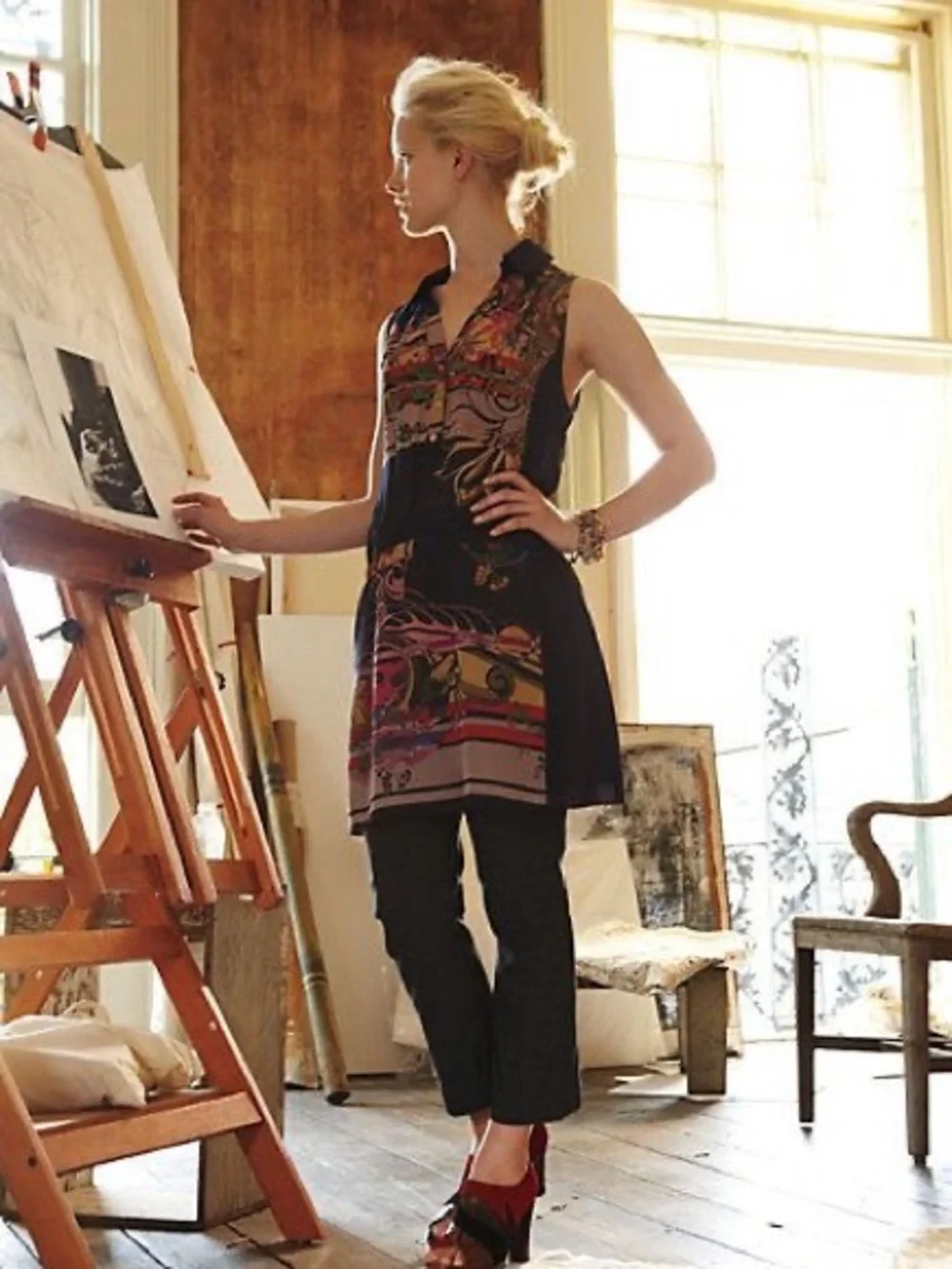 Anthropologie Black Printed Sleeveless Mini Dress